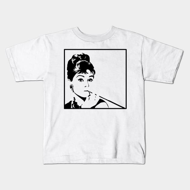 Audrey Hepburn Kids T-Shirt by Randomart